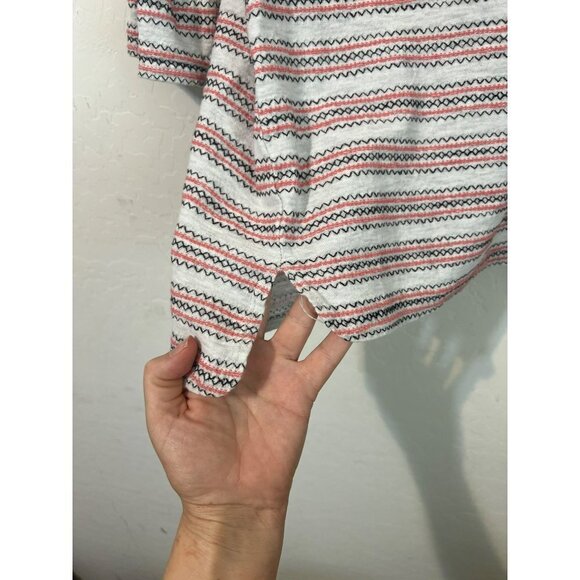 Max Studio Sz L Ruffle Sleeve Embroidered Stripe Top Coral Black White - Picture 5 of 7